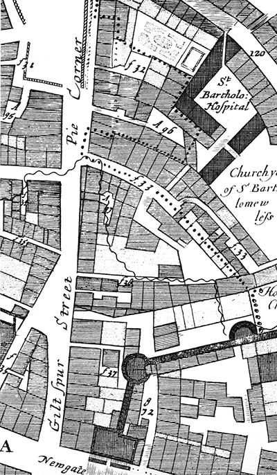 Detail of Ogilby and Morgan's map of London, 1676